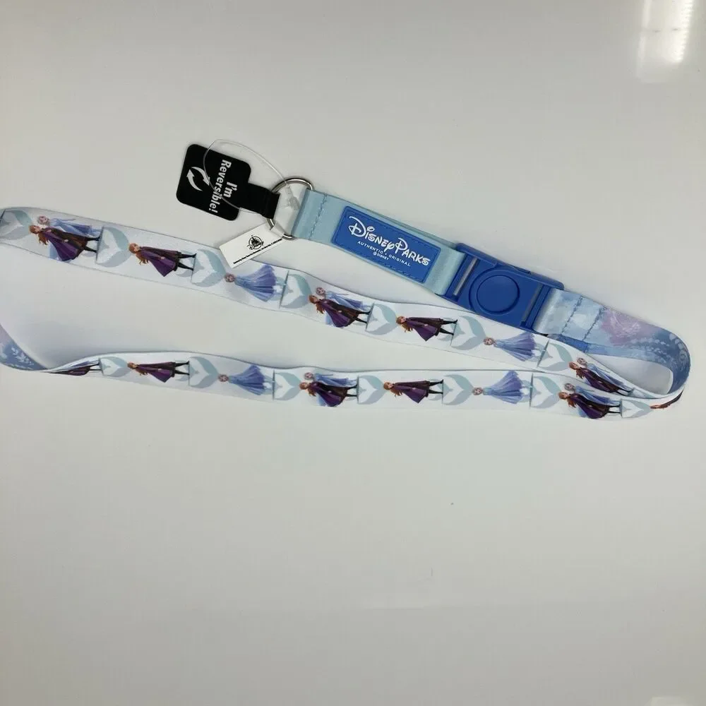 Disney Parks Lanyard Frozen 2 Elsa Anna Olaf Reversible Blue Badge Holder